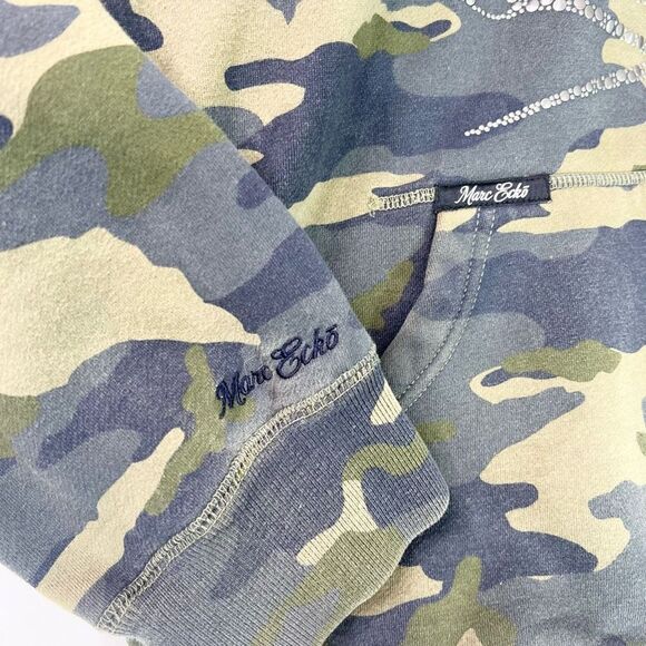 Marc Ecko Hoodie Mens Large Army Green Camo Skull Print Full Zip - Picture 5 of 11